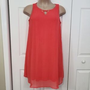 Tacera Women's Dark Coral Keyhole Sleeveless Chiffon Shift Lined Dress SZ 1X